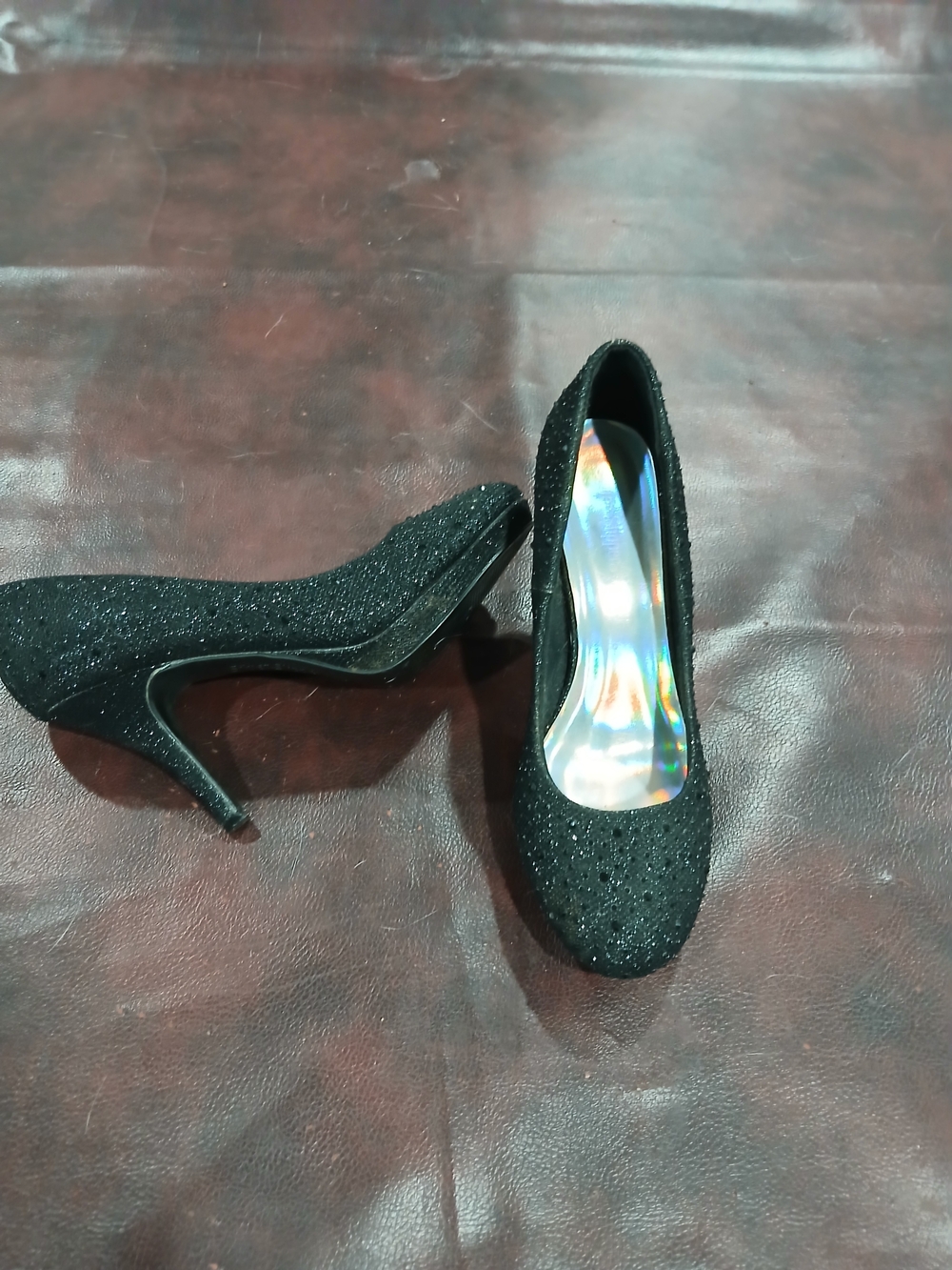 Women's Black Glitter Stiletto Pumps - Evening Dress Heels